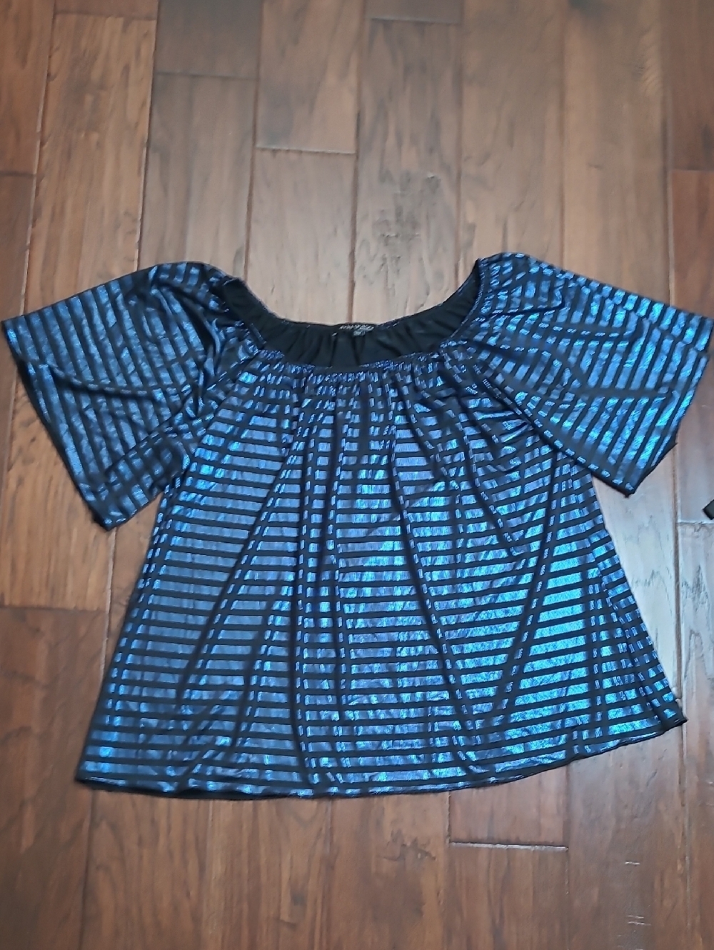 Ava & Grace Metallic Blue & Black Striped Blouse size 1X